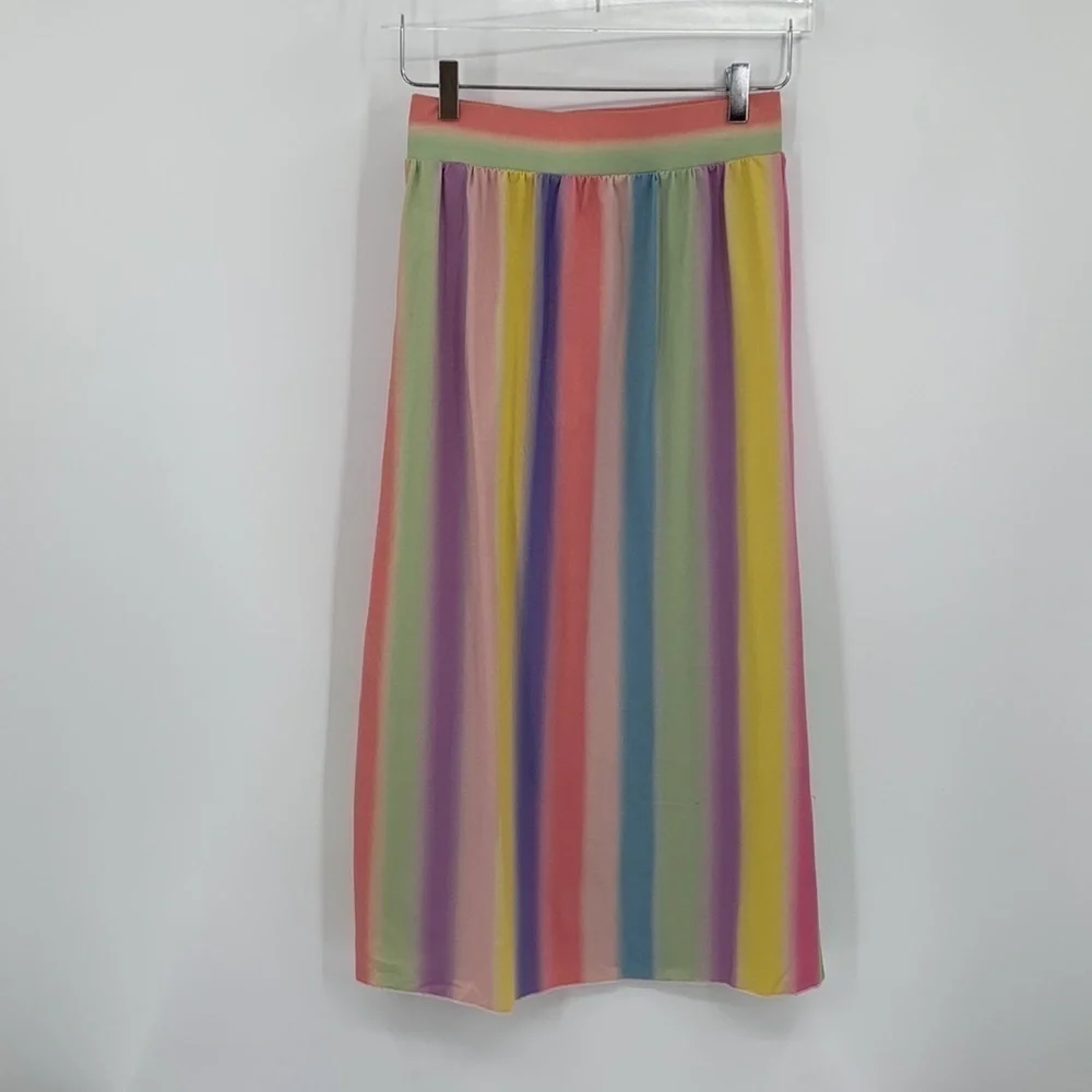 Onia Leah shimmer rainbow midi skirt jersey stretch front slit gold sparkle S